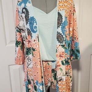 3 pc Lilac & London Floral Robe, Cami & Shorts Set